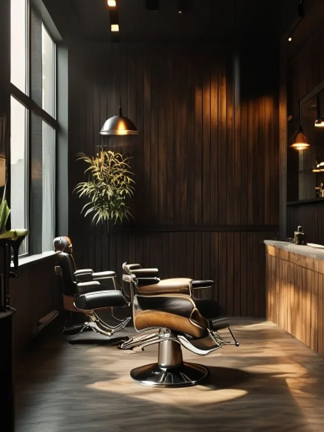 Innenraum des EscoBart Barbershops in warmem Licht