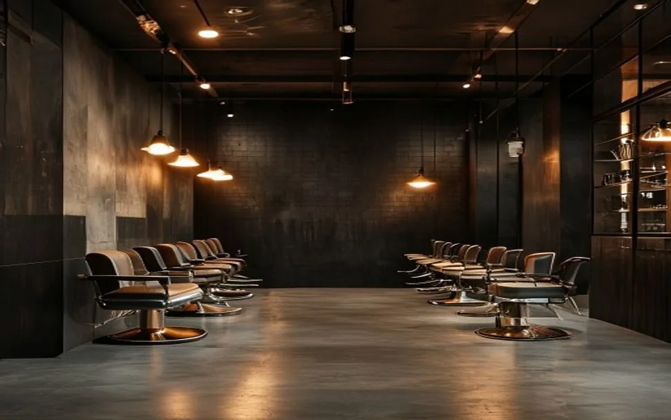 Barbershop-Innenraum mit warmem Ambientelicht